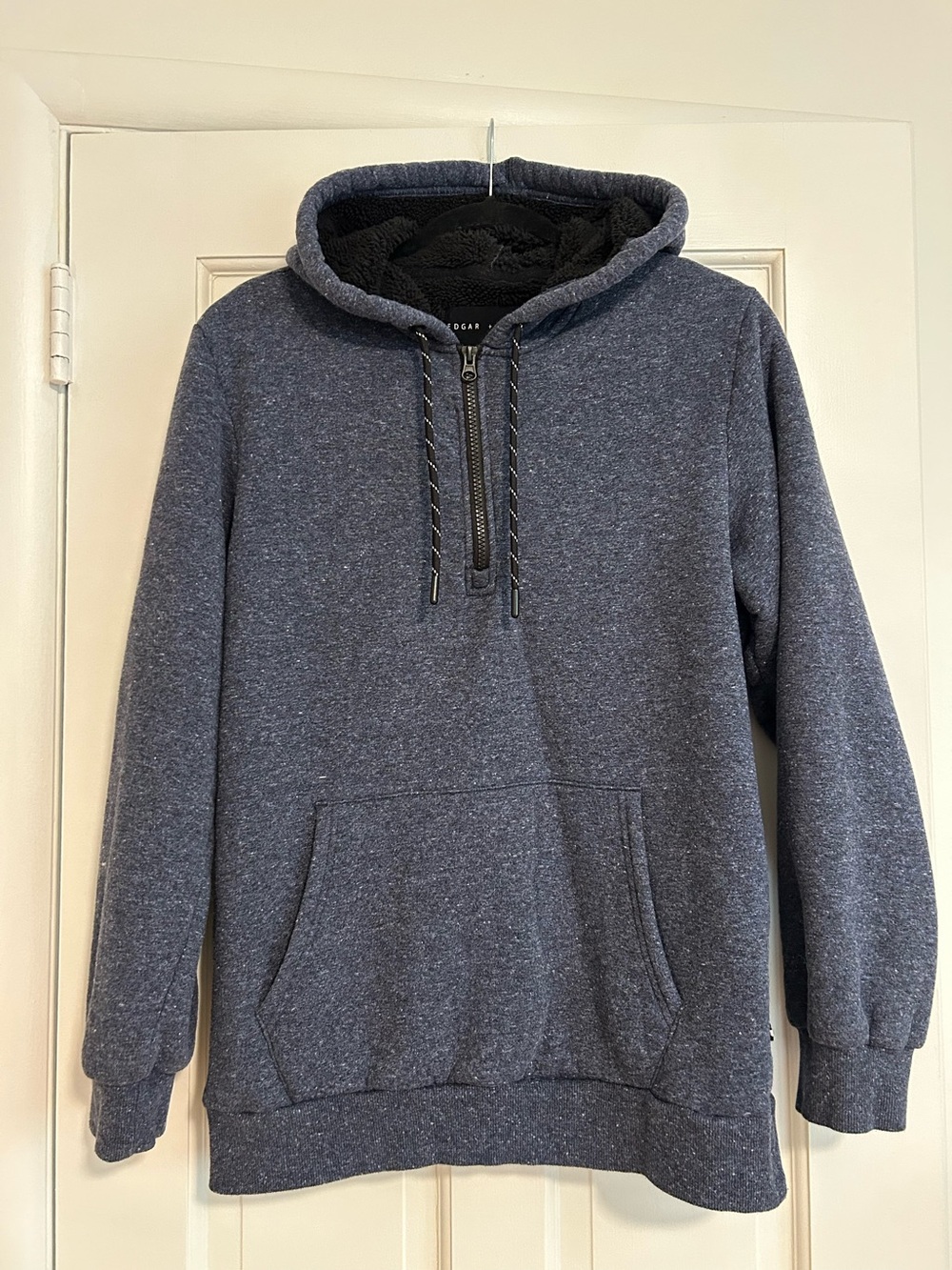 Men's Heather Blue Navy Hooded Half-Zip Quarter Zip Sweatshirt with Drawstrings
